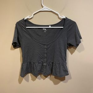 Pacsun Dark Grey Short Sleeve Babydoll Crop Top